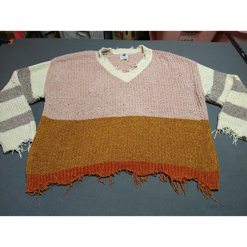 Like‎ Love Oversized Sweater Ladies 2XL Multi Color Soft Distressed Sloppy Soft